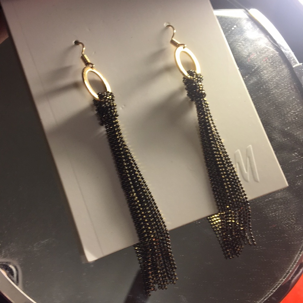 NWT H&M black and gold dangling earrings